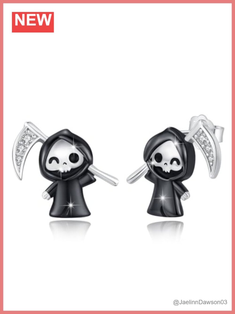 Sterling Silver Grim Reaper Cute Skull Stud Earrings for Women